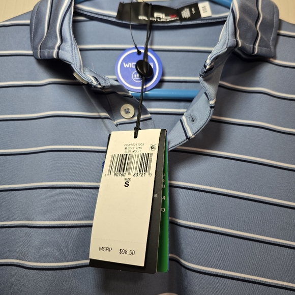 Men Polo RLX Sport Golf Blue multi lane shirt size Small new - Picture 5 of 6